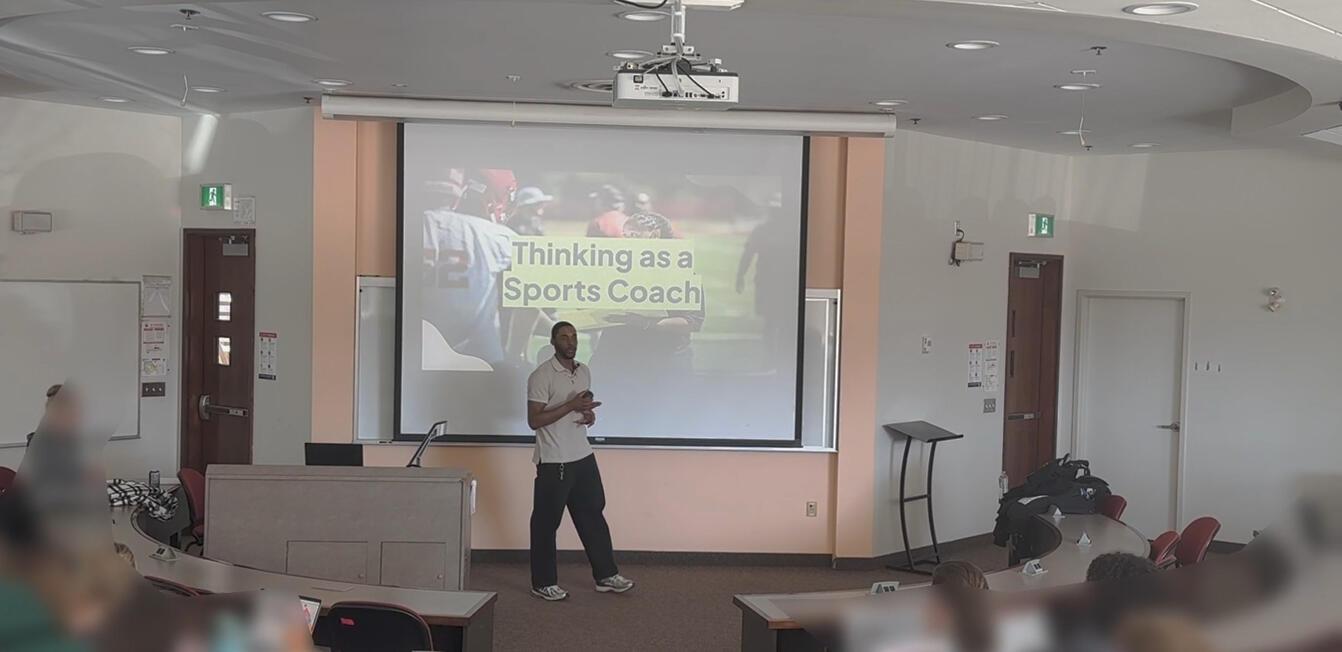 Jackson Kelly giving a guest lecture at Laurier University